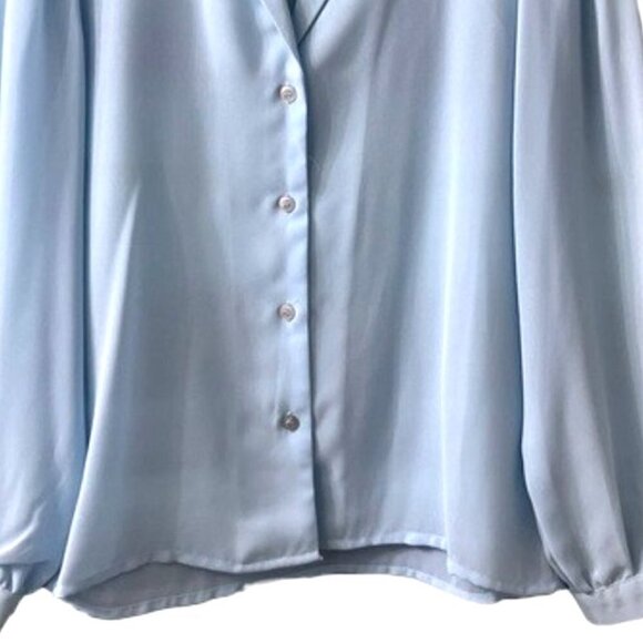 Vintage Ice Blue Sheer Huk-a-poo Button Down Blouse Long sleeves - Picture 3 of 9